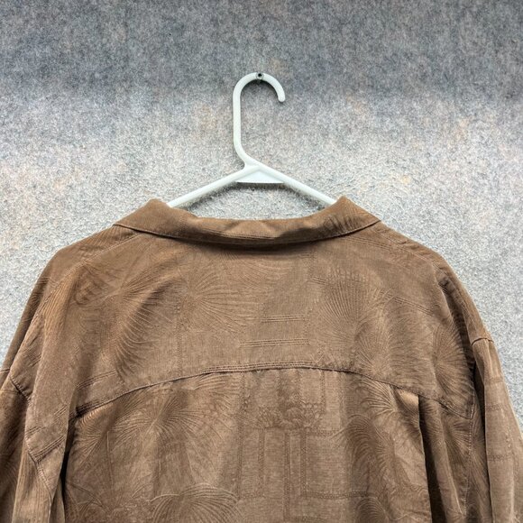 Tommy Bahama Shirt Men XL Brown Button Down Reverse Dress Silk Pocket Camp Palms - Picture 8 of 9